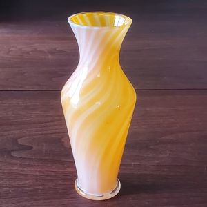 Orange and White Cased Glass Swirl Vase So Pretty Vintage